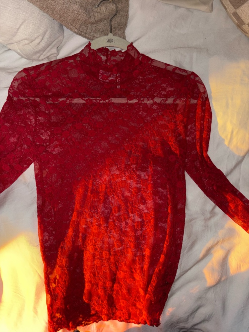 Urban Outfitters Red Lace Long Sleeve Top